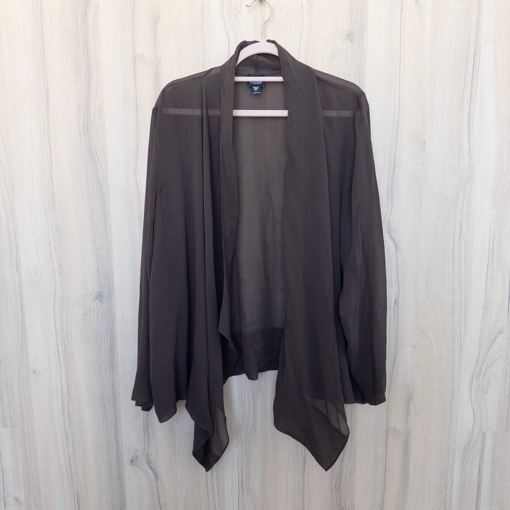 Eileen Fisher Womens Silk Sheer Cardigan XL Brown Draped Open Front Quiet Luxury